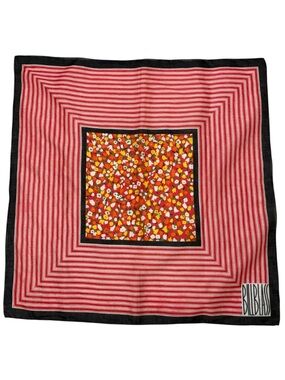 Vintage Bill Blass Red Striped Floral Silk Scarf • Square 21” x 21” Micro Floral